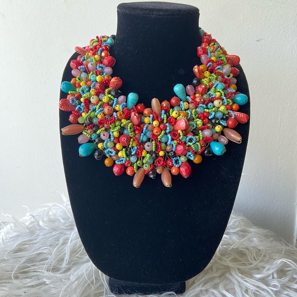 Rainbow Color Beaded Statement Necklace-FIRM PRICE - Picture 3 of 7